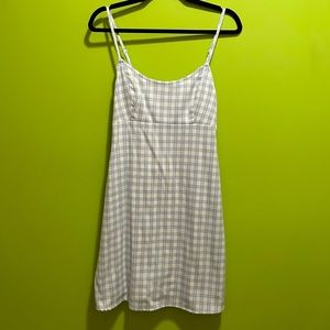 Brandy Melville white and blue checkered spaghetti strap dress
